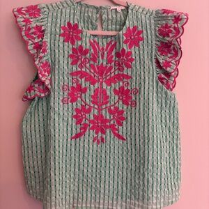 Caroline Gingham top THML Green Pink Size L